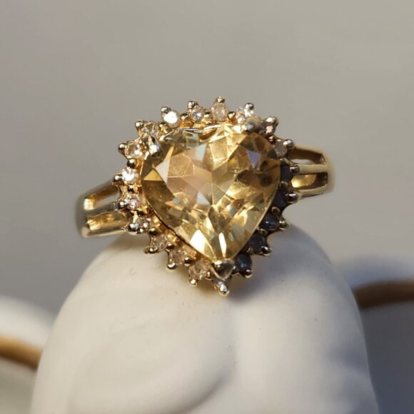 VTG 14K Gold Natural Golden Citrine Diamond Halo 2.80cts 3.28g Ring Sz 7 - Picture 2 of 14